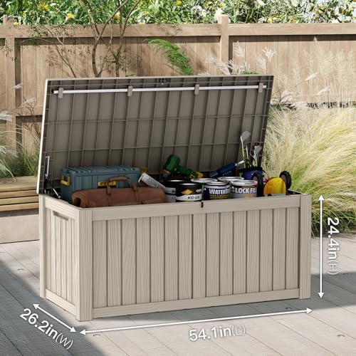 Mars Villa Deck Box, Outdoor Storage Box Waterproof, 120 Gallon, Grey