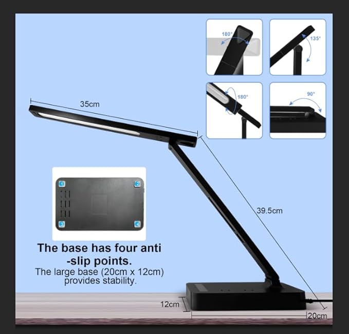 snsok Smart Desk Lamp with Dual USB Charging & 2 AC Outlets, Digital Clock