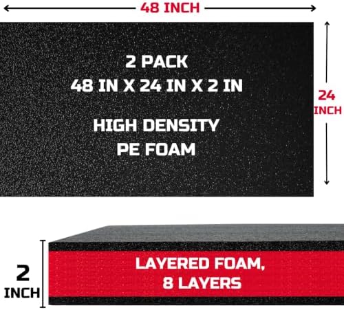 ONREVA Tool Box Foam 48x24x2 inch 2Pack, Foam Inserts for Cases, Polyethylene Storage Sheets for Toolbox Hard Case, Tool Shadow Insert, Kaizen Organizer Sheet, Black with Red