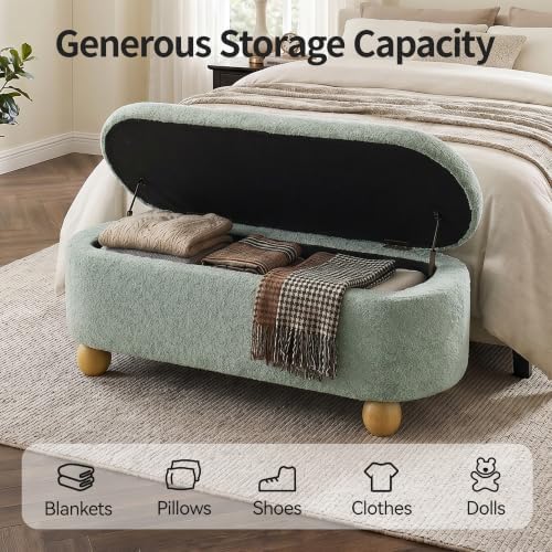 VKNOW 44.8" Storage Ottoman Bench End of Bed Bench with Hinge, Light Green