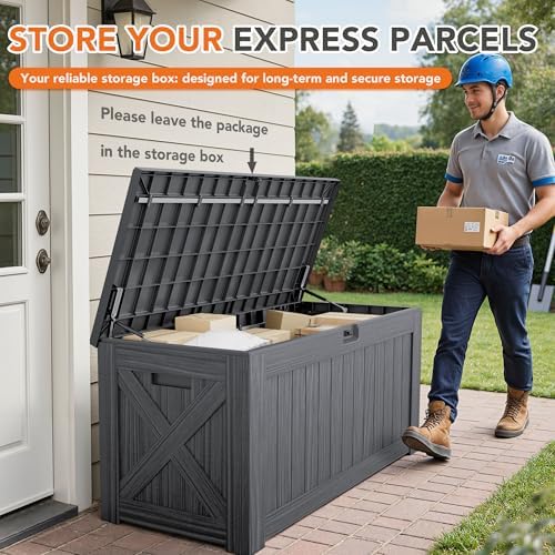 130 Gallon Deck Box Outdoor Indoor Waterproof Storage Box, Gray