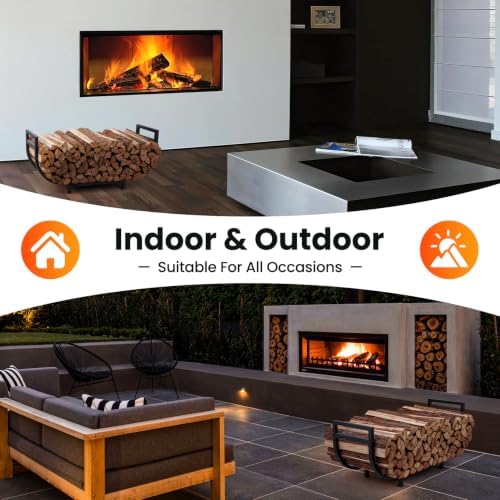 HIHADUUM 34in Firewood Rack Outdoor Indoor with Log Carrier Bag - Heavy Duty Firewood Holder Storage with 400lbs Load Capacity Durable Log Holder Keep Firewood Organized Space Saving