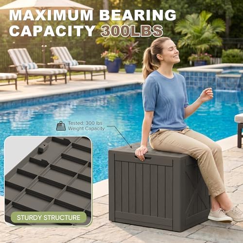 Greesum 40 Gallon Resin Deck Box, Outdoor Storage, Brown