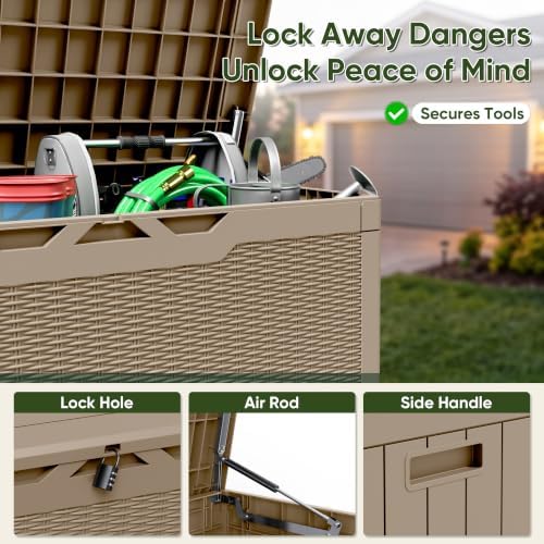 Flamaker Outdoor Storage Box 100 Gallon Waterproof Resin Deck Box