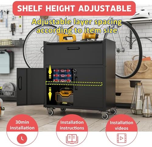 Metal Mobile Tool Storage Cabinet with 2 Locking Door and 1 Drawer