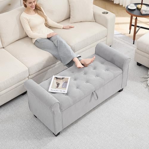49" End of Bed Storage Bench for Bedroom, Upholstered Storage Ottoman