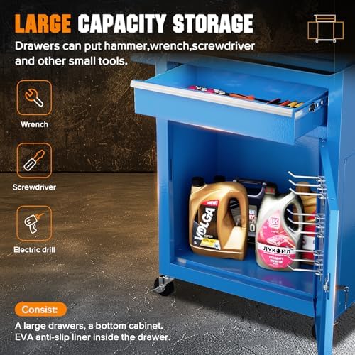 Oakcloud Heavy-Duty 5-Drawer Rolling Tool Chest & Cabinet Combo with Black Liner – Lockable Steel Garage Tool Box on Wheels – Detachable Top Toolbox & Bottom Storage Cart with Side Hooks