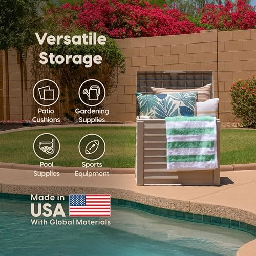 IRIS USA 35 Gallon Outdoor Deck Box, Lockable, Weather-Resistant, Beige