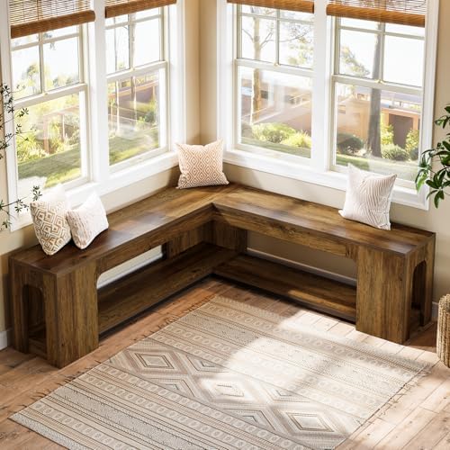 Tribesigns L Shaped Corner Bench with Removable Seat Cushion, 47.24" Farmhouse Breakfast Nook Bench, Corner Bench for Kitchen, Dining Room, Living Room