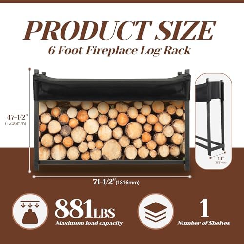 KUAFU 6FT Firewood Rack with Waterproof Cover for Outdoor Indoor Wood Log