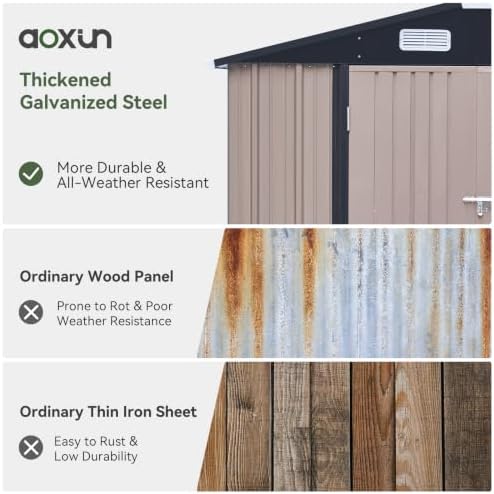 Aoxun 14x12 FT Outdoor Storage Shed with Lockable Double Doors, Brown