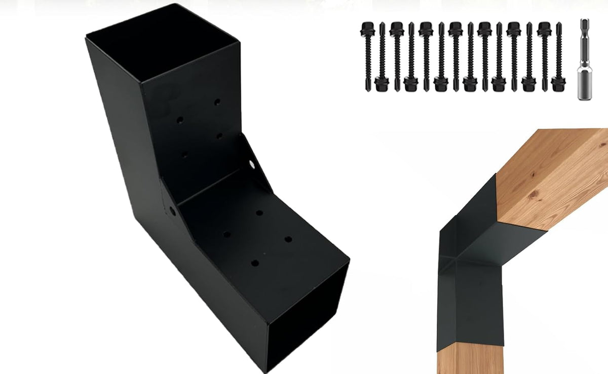 Pergola DIY Bracket Kits,2-Way L Shaped Corner Brackets for 4" x 4"(Actual:3.5" x 3.5") Lumber for Outdoor Pergola,Proch,Log Cabin W/Hardware - 1Pack…