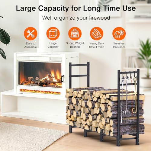 Firewood Rack Outdoor, 44.7" x 9.8" x 31.5", Black