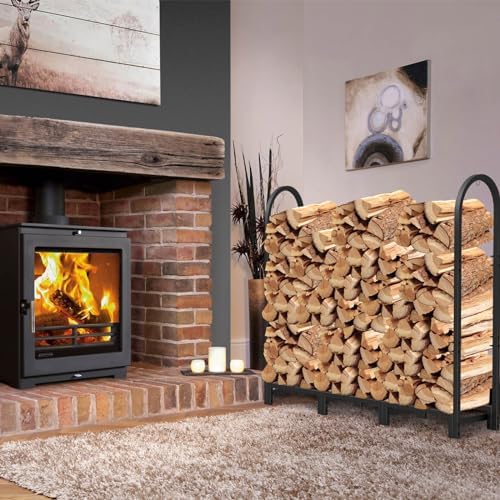 Walensee 4Ft Firewood Rack Holder for Fireplace, Heavy Duty Steel Wood Rack for Firewood Log Stand, Indoor/Outdoor Wood Storage