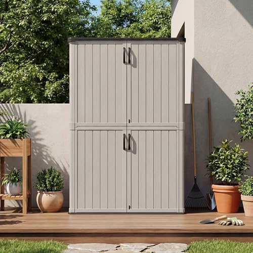 Patiowell 50 cu.ft Plastic Vertical Outdoor Storage Shed, Beige