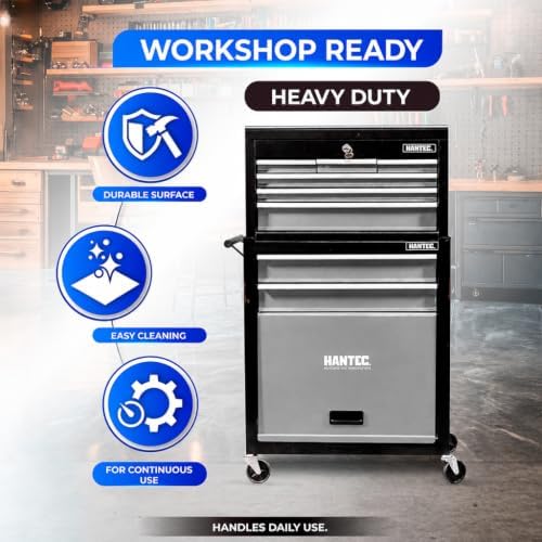 Hantec 9 Drawer Rolling Tool Chest, High Capacity Tool Box with Lockable Wheels and Drawers, Heavy-Duty Steel Toolbox Storage Cabinet Organizer for Garage, Warehouse, Repair Shop (Gray)