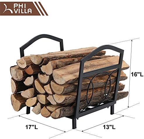 PHI VILLA 17 Inch Small Firewood Rack Indoor/Outdoor Wood Holder, Black