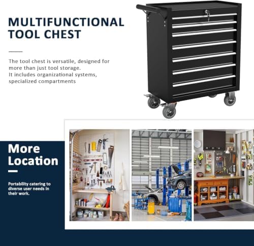 7-Drawer Metal Rolling Tool Chest with Wheels,Tool Storage Cabinet with Locking System,Toolbox with Wheels for Garage,Warehouse,Workshop (Black,7-Drawer)
