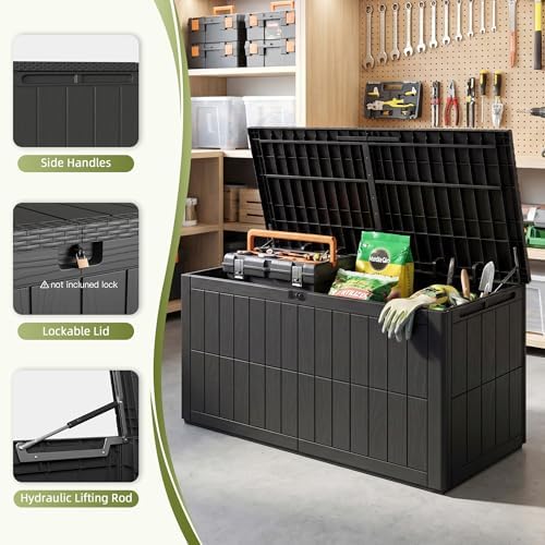 UDPATIO 100 Gallon Deck Box, Waterproof Resin Outdoor Storage Box for Patio