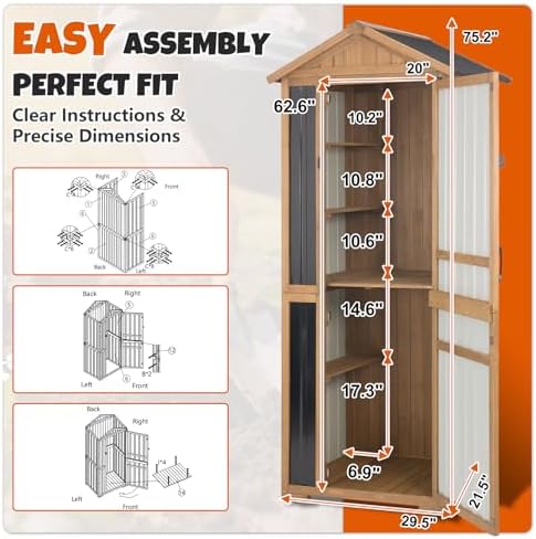 4-Tier Metal & Wood Outdoor Storage Cabinet with Reinforced Frame, Weatherproof Asphalt Roof, Adjustable Shelves, Lockable Doors for Patio, Garden, Garage Organization