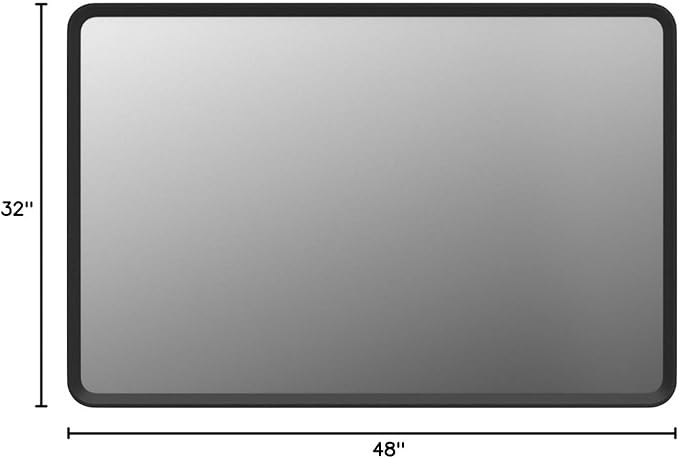 48x32 Black Bathroom Mirror for Wall, Matte Black Metal Framed Rectangle