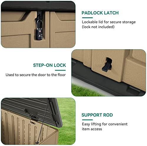 YITAHOME Outdoor Resin Storage Sheds, 39 in Height Lockable Waterproof Horizontal Shed w/o Shelf, Easy to Assemble Shed Storage for Garden Tools, Brown