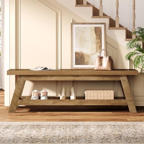 Tribesigns 55" Entryway Bench with Shoe Storage, Wood Bench Seat