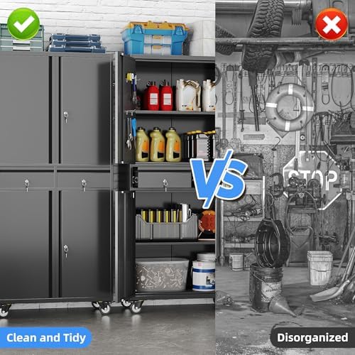 71-Inch Garage Storage Cabinet with 2 Drawers, Wheels and Pegboard