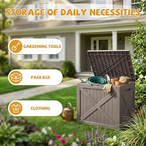 40 Gal Outdoor Storage Box Waterproof Lockable Deck Boxes Grey