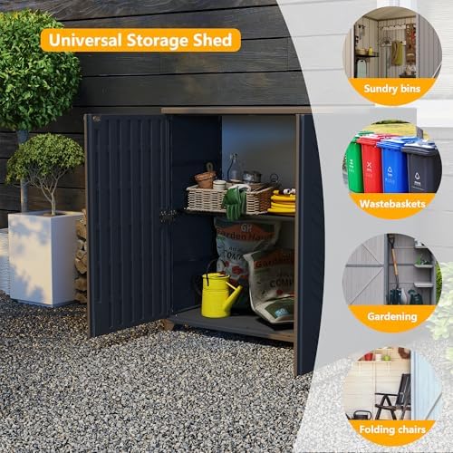 Diamond Cabinet with 1 Shelf, Black 33.5×15.1×34.3 Inch - Waterproof UV-Resistant Outdoor Storage for Patio, Poolside & Indoor - Store Brooms Trash Bins