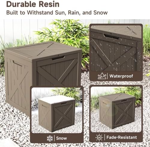 32 Gallon Waterproof Resin Storage Deck Box, Light Coffee
