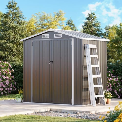 MXV 6x4 FT Outdoor Metal Storage Shed, Lockable Galvanized Steel Tool House with Sloped Roof, Waterproof Shed for Backyard, Garden, Patio, Black