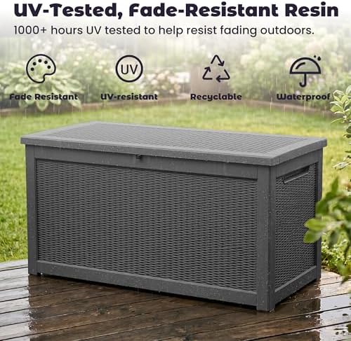 PatioZen Outdoor Storage Box Waterproof Extra Large 360 Gal Lockable, Black