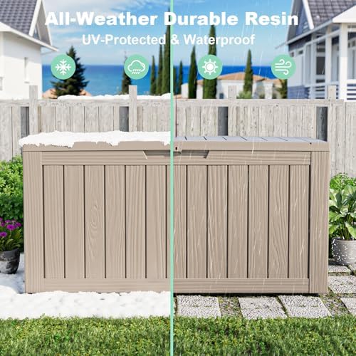 EasyUp 160 Gal Deck Box Waterproof Outdoor Storage Box Gray