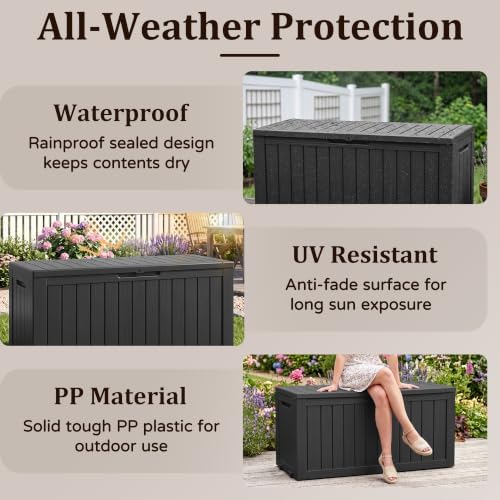 Outdoor Storage Box,140 Gallon Lockable Deck Box with Wheels,Black