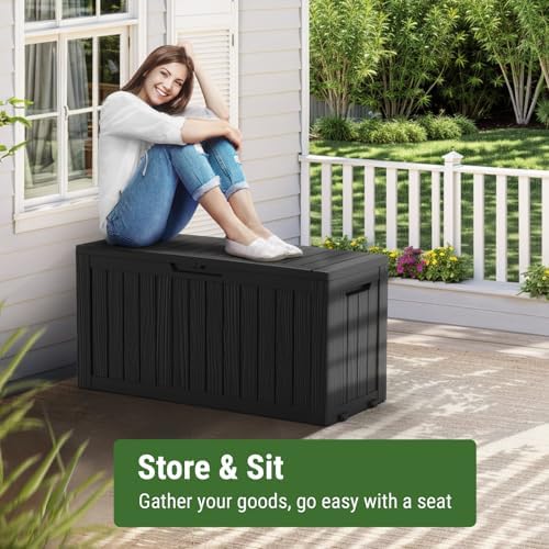Mars Villa Deck Box, Outdoor Storage Box Waterproof, 72 Gallon, Black