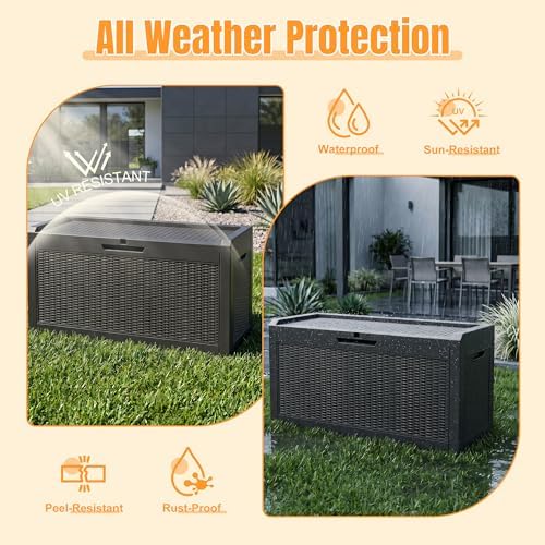 Outdoor Storage Box,100 Gallon Waterproof Resin Patio Deck Box