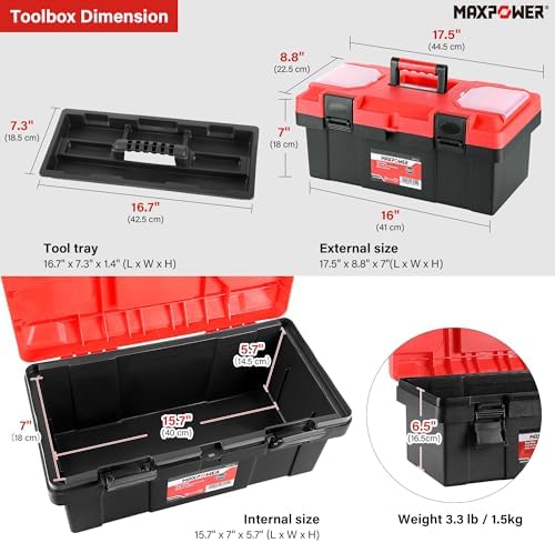 MAXPOWER 17 inch Tool Box, Small Plastic Toolbox with Handle