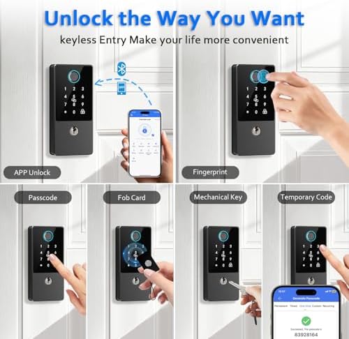Smart Door Lock Deadbolt, Keyless Entry Door Lock with Fingerprint & Keypad,App Control,Auto Lock,Secure Electronic Digital Lock for Front Door Home Apartment Rental,Easy Installation,Matte Black