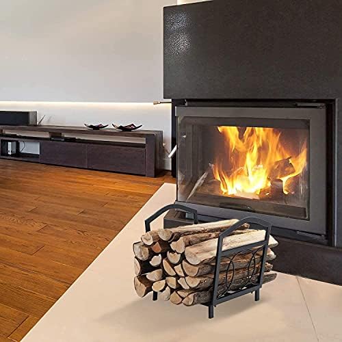 PHI VILLA 17 Inch Small Firewood Rack Indoor/Outdoor Wood Holder, Black
