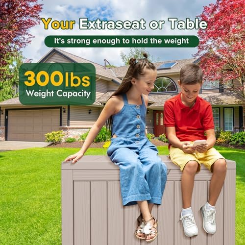45 Gallon Outdoor Storage Box Waterproof, UV Resistant Deck Box, Lockable Resin Deck Box for Garden Tools Equipment and Cushions, Gray