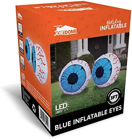 Joiedomi 3Ft Halloween Inflatable Large Set of Eyes, Light Up Eyeball with Build-in LEDs, Blow Up Inflatable for Halloween Party Indoor, Outdoor, Yard, Garden, Lawn Decorations for Yard (Blue)