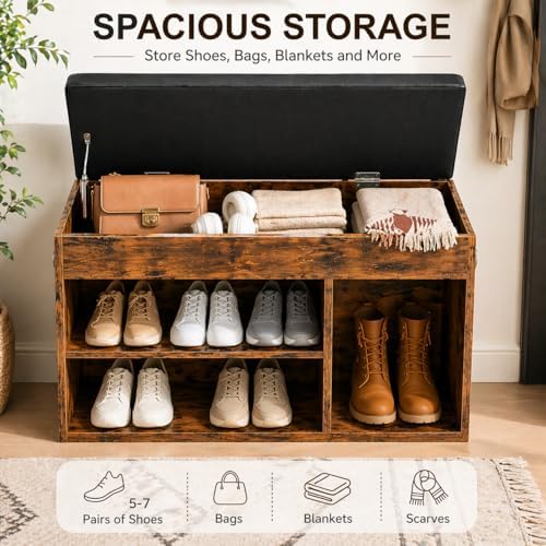 HOOBRO Shoe Storage Bench with Cushion, 32.3" Entryway Bench