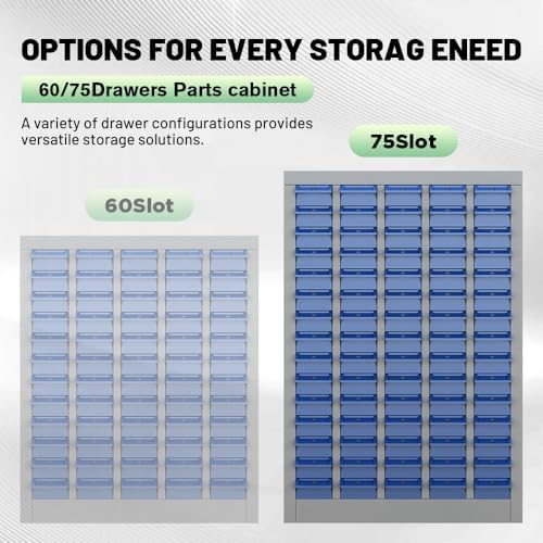 Yeeoy 75 Drawers Parts Cabinet, Nut and Bolt Storage Organizer, Grey