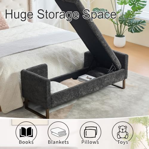 64" W Storage Benches End of Bed Bench, Charcoal