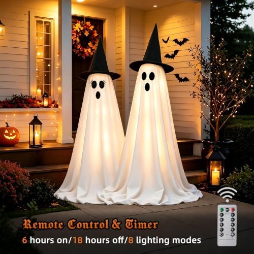 Halloween Ghost Decorations Indoor, 2 Packs Light Up Ghosts with Remote