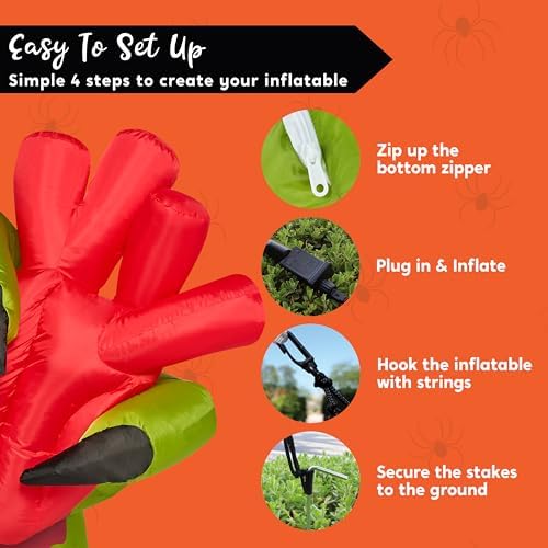 JOIEDOMI 5 Ft Halloween Inflatables Zombie Hand Outdoor Decorations, Blow Up Decors with Build-in LEDs and Pumping Heart, Halloween Inflatables Zombie Hand Party Decoration for Yard Garden Lawn