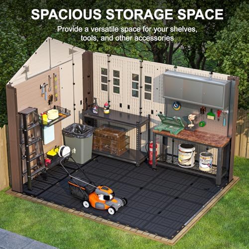 8x6 Ft Outdoor Storage Shed with Floor, Large Resin Outdoor Shed with Lockable Doors & 2 Fixed Windows, HDPE Garden Sheds Weatherproof for Backyard, Lawn Tools, Pool & Bike Supplies, Khaki