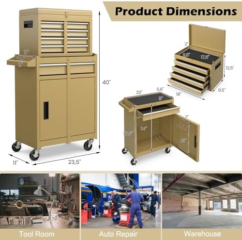 IRONMAX 2-in-1 Detachable Rolling Metal Tool Chest, 5 Drawers, Sand Yellow