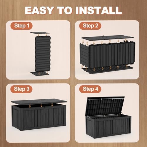 EFU Outdoor Storage Box 280 Gallon Deck Box, Waterproof Resin, Black